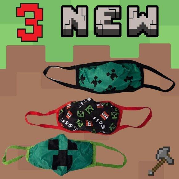 Minecraft Kids Face Masks 3 Pack Reusable Washable Polyester Cotton Children NEW - Picture 1 of 11